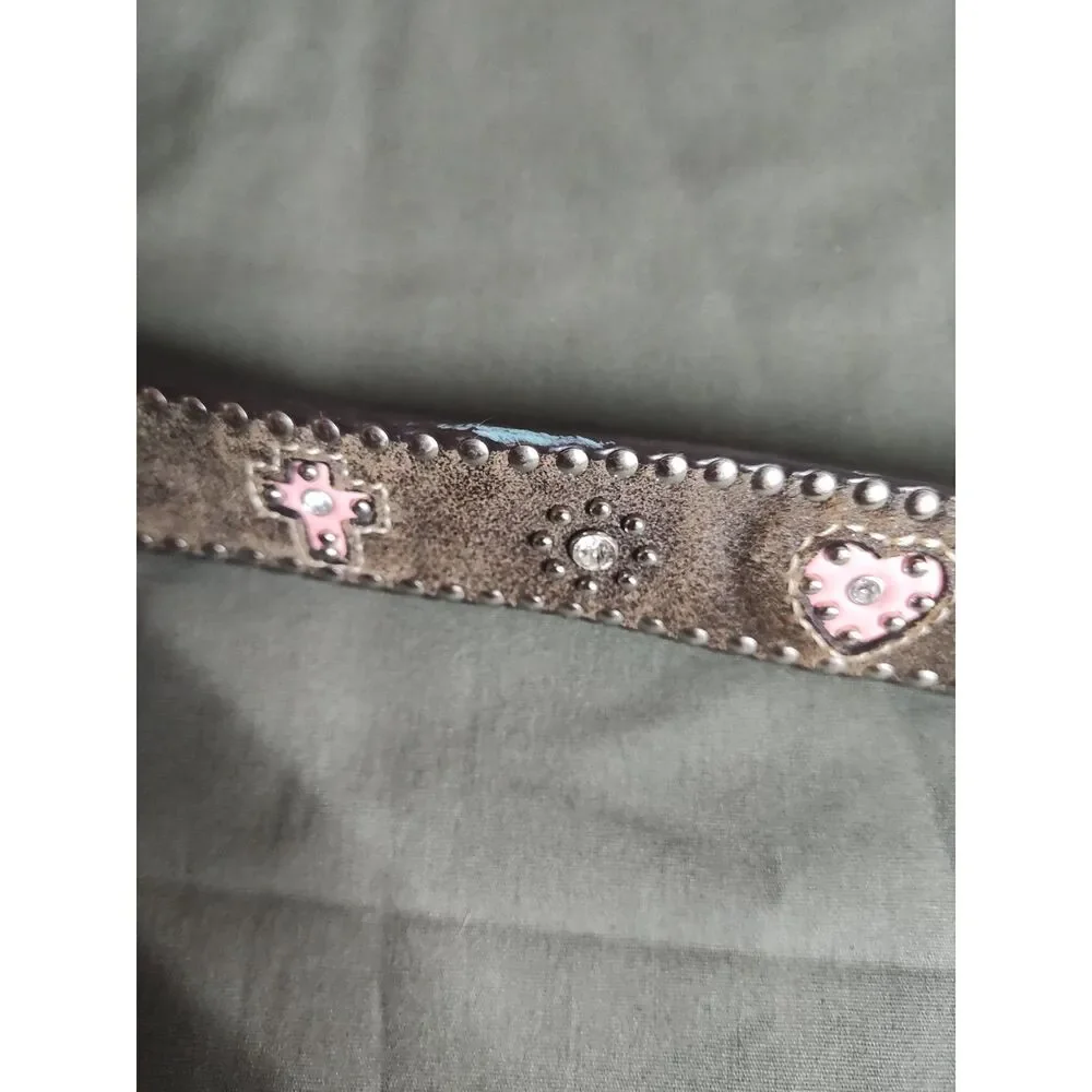 Nocona Girls Pink Hearts Rhinestones Belt